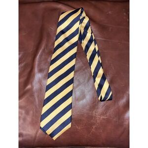 FRANGI Silk Tie Navy Blue Yellow Stripe Made in Italy Mens Necktie